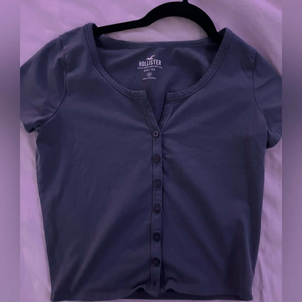 Hollister navy blue button up top